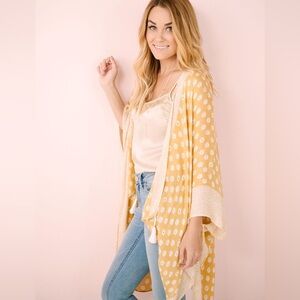 LC Lauren Conrad Mustard and Cream Poncho